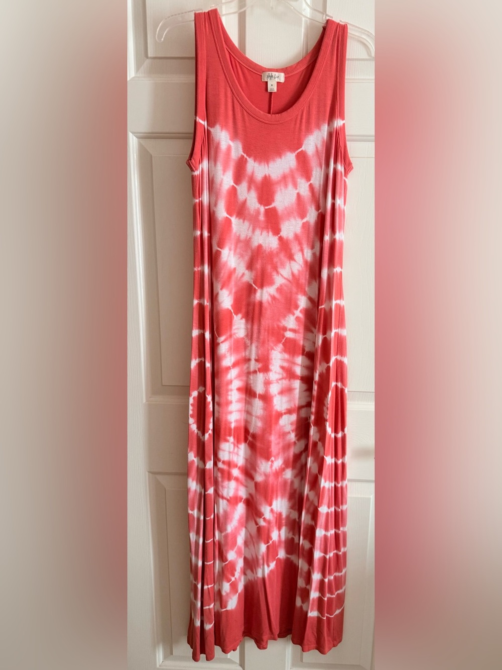 Style & Co Medium Tie-Dye Coral and White Maxi Dress Sundress (No Pockets)